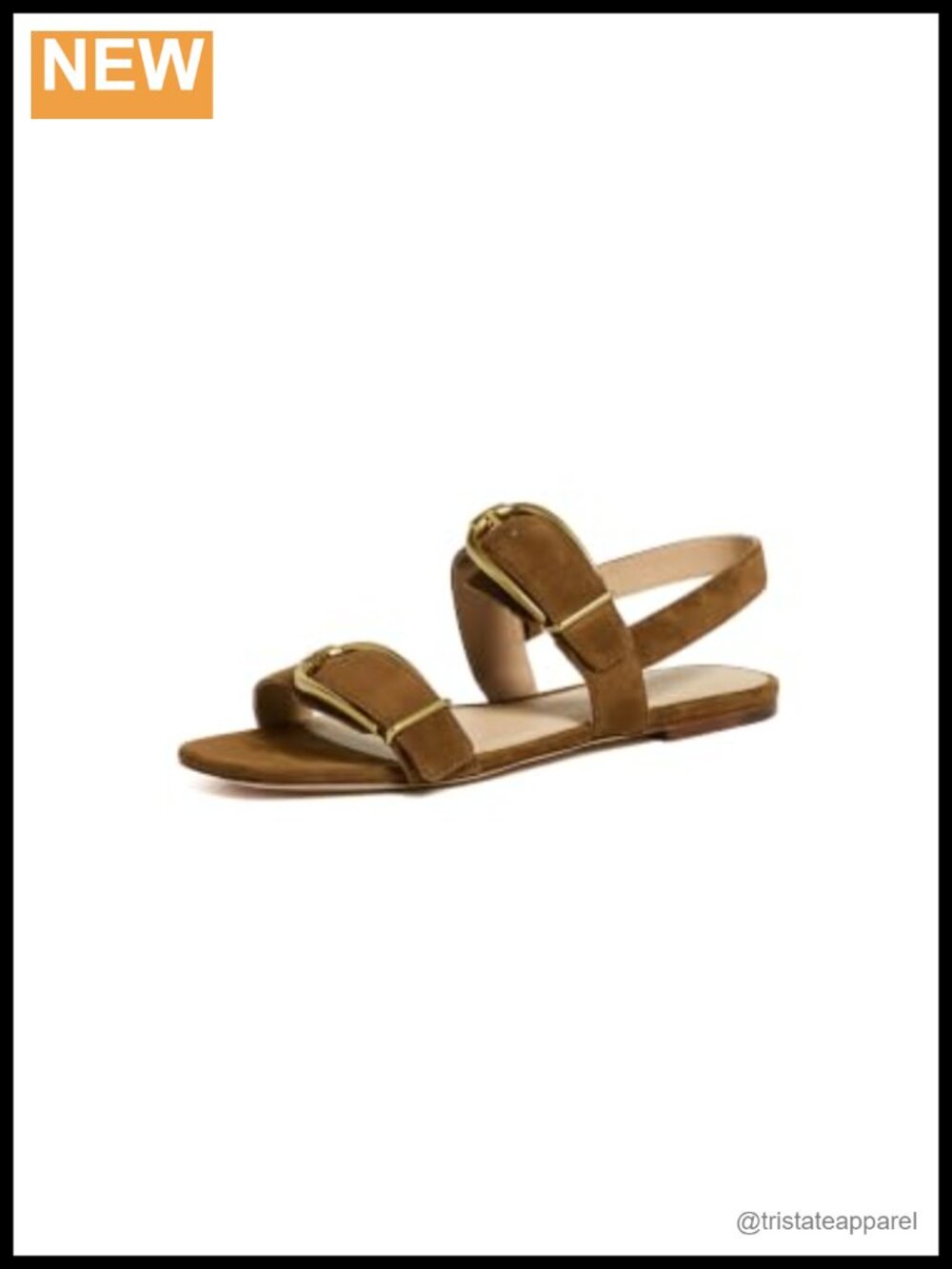 Cushioned Suede Slide Sandal with Gold-Tone Buckle Straps